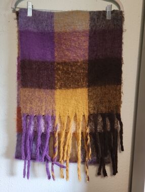 Handwoven Purple & Mustard Plaid Wall Hanging - Home Art